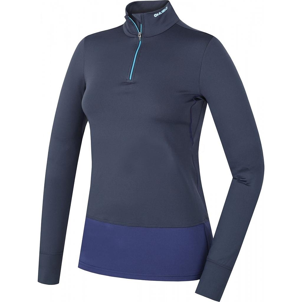 Dámske termo tričko Husky Active Winter Long s dlhými rukávmi a zipsom modré M